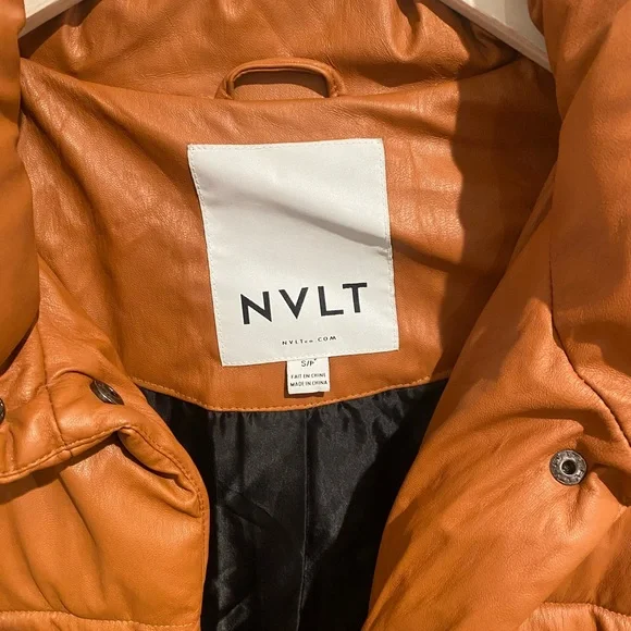 NVLT - Faux Leather Brown Puffer Coat - Size Small - Picture 2 of 6